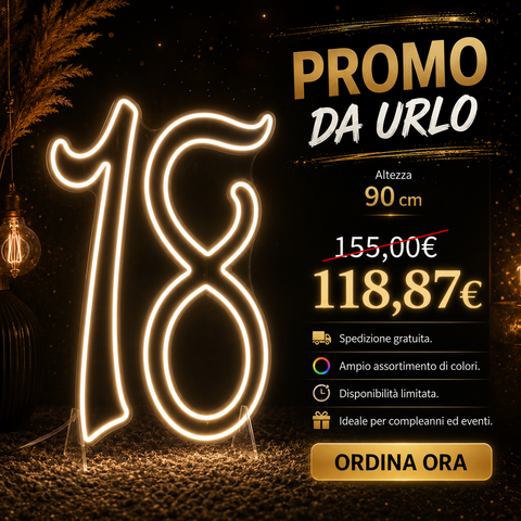 PROMO Numero 18 neon led monocolore da parete | d'appoggio BELLINVETRO VR 831