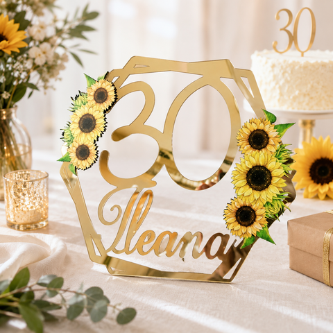 Numero in plexiglass specchiato con decorazione floreale e nome - forma esagonale BELLINVETRO VR-UV432