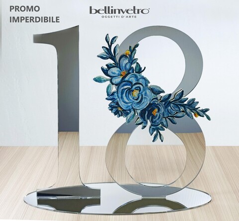 Numero in plexiglass specchiato con decoro floreale BELLINVETRO VR 1120