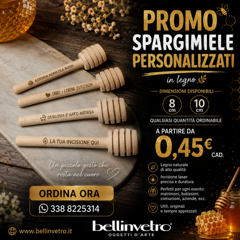 Spargimiele in legno personalizzato con logo, nomi, date , disegni BELLINVETRO VR 09