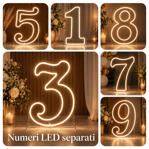 Numeri neon singoli doppia linea - monocolore o RGB da parete | d'appoggio BELLINVETRO VR 1361