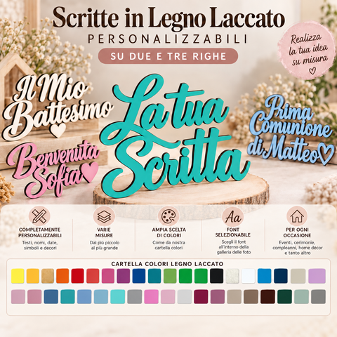 Scritte e nomi personalizzati in legno laccato o laminato su due/tre righe BELLINVETRO VR 158