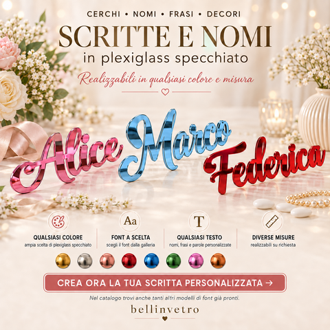 Scritte e nomi personalizzati in plexiglass specchiato su una riga BELLINVETRO VR 158