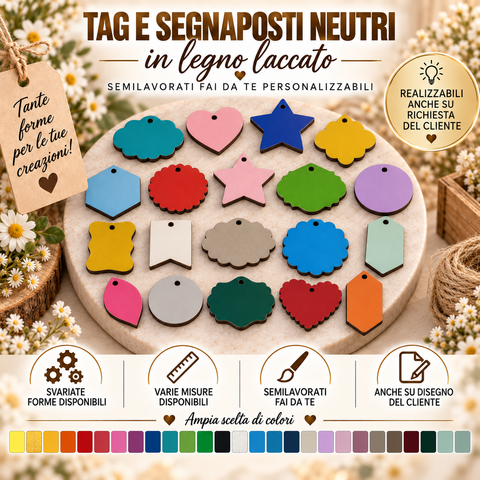 Tag e segnaposto neutri in legno laccato/laminato per il fai da te BELLINVETRO VR 1159