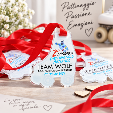 Portachiave medaglia sagoma pattini in vetrofonia personalizzabile BELLINVETRO VR 276