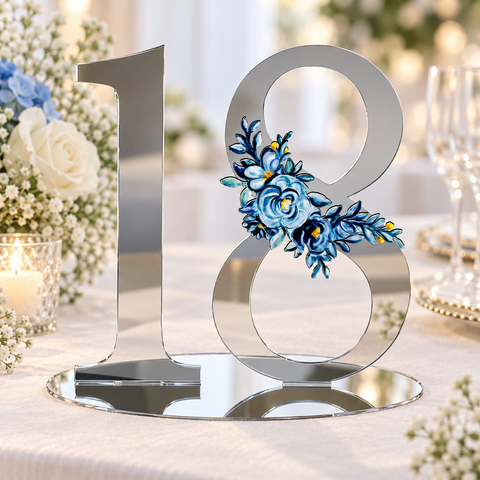 Numero in plexiglass specchiato con decoro floreale BELLINVETRO VR 1120 - PROMO 05