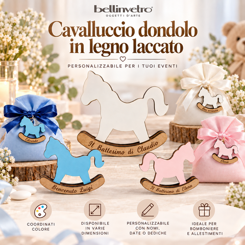 Cavalluccio dondolo in legno bomboniera segnaposto BELLINVETRO VR 155