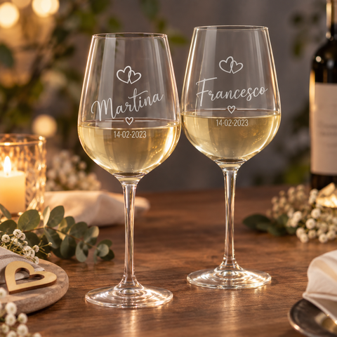 CALICI DA VINO incisi personalizzati BELLINVETRO CON NOME SINGOLO E CUORE