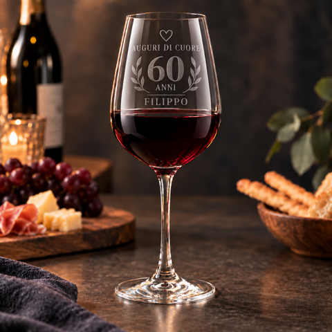 CALICI DA VINO incisi personalizzati BELLINVETRO COMPLEANNO
