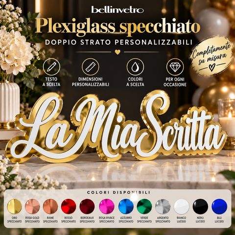 Scritte e nomi personalizzati doppio strato in plexiglass specchiato su una riga BELLINVETRO VR 1432