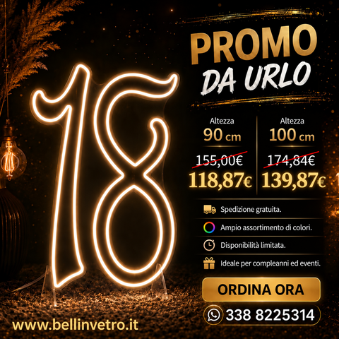 PROMO Numero 18 neon led monocolore da parete | d'appoggio BELLINVETRO VR 831