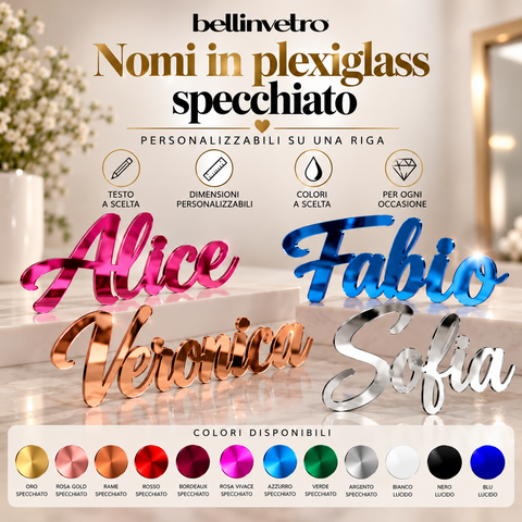 Scritte e nomi personalizzati in plexiglass specchiato su una riga BELLINVETRO VR 158