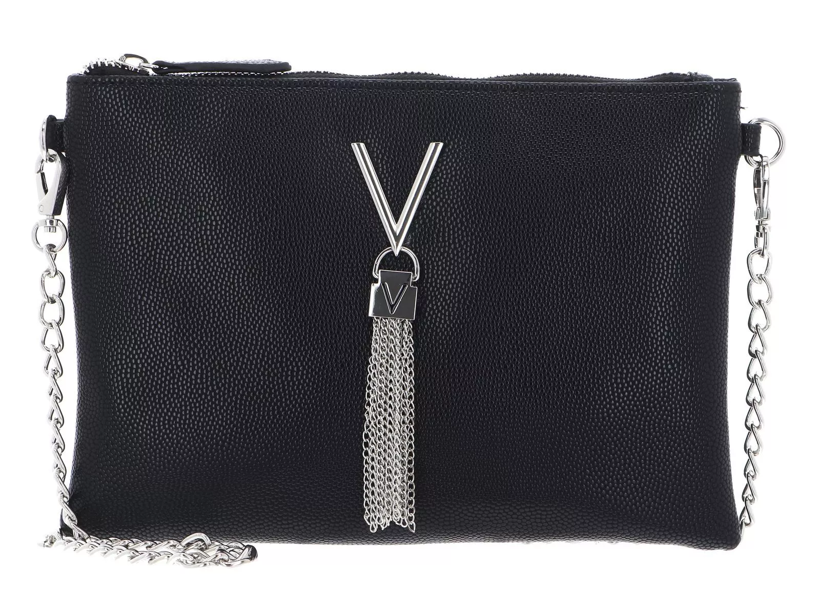 Borsa Pochette in grana  metalizzata con catena  nera VALENTINO LINEA  DIVINA