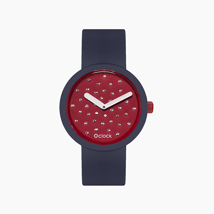 Orologio Meccanismo CRYSTAL rubino +cinturino blu linea O clock Dimensione 32mm diametro O bag