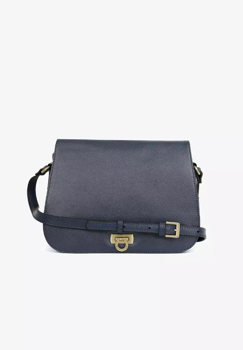 BORSA A SPALLA BLU  IN PELLE DI VACCHETTA LINEA  REPUBBLIQUE HEXAGONA