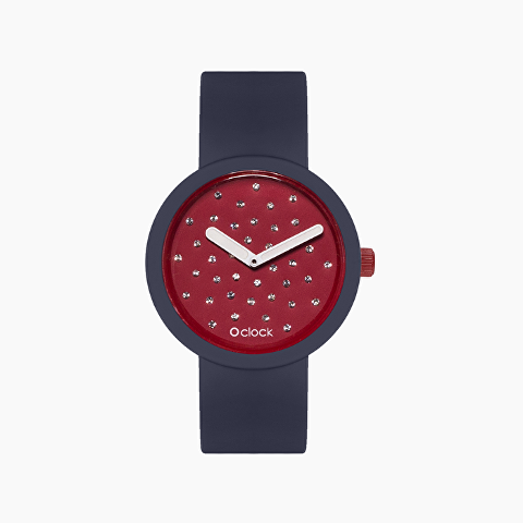 Orologio Meccanismo CRYSTAL rubino +cinturino blu linea O clock Dimensione 32mm diametro O bag
