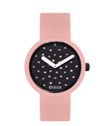 Orologio Meccanismo CRYSTAL NERO +cinturino Cipria linea O clock Dimensione 32mm diametro O Bag