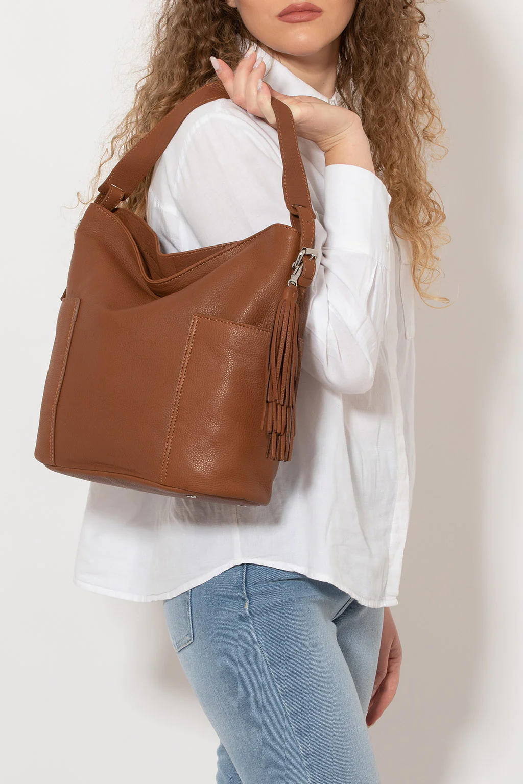 Borsa a  sacca  in pelle Marrone 4356264 THE TREND
