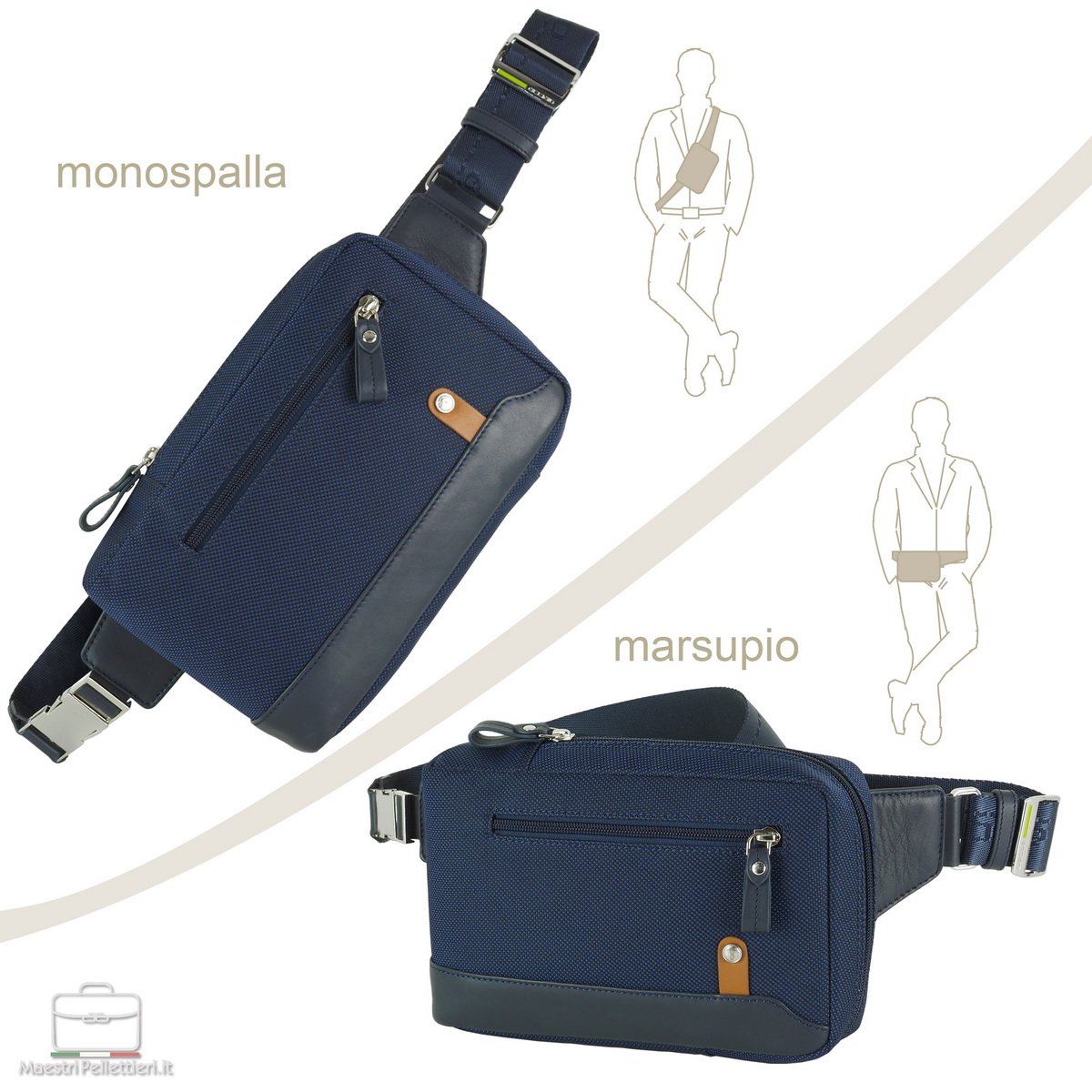 Monospalla  Marsupio uomo  piccolo 8916 MAESTRI PELLETTIERI Linea Acciaio SLIDE
