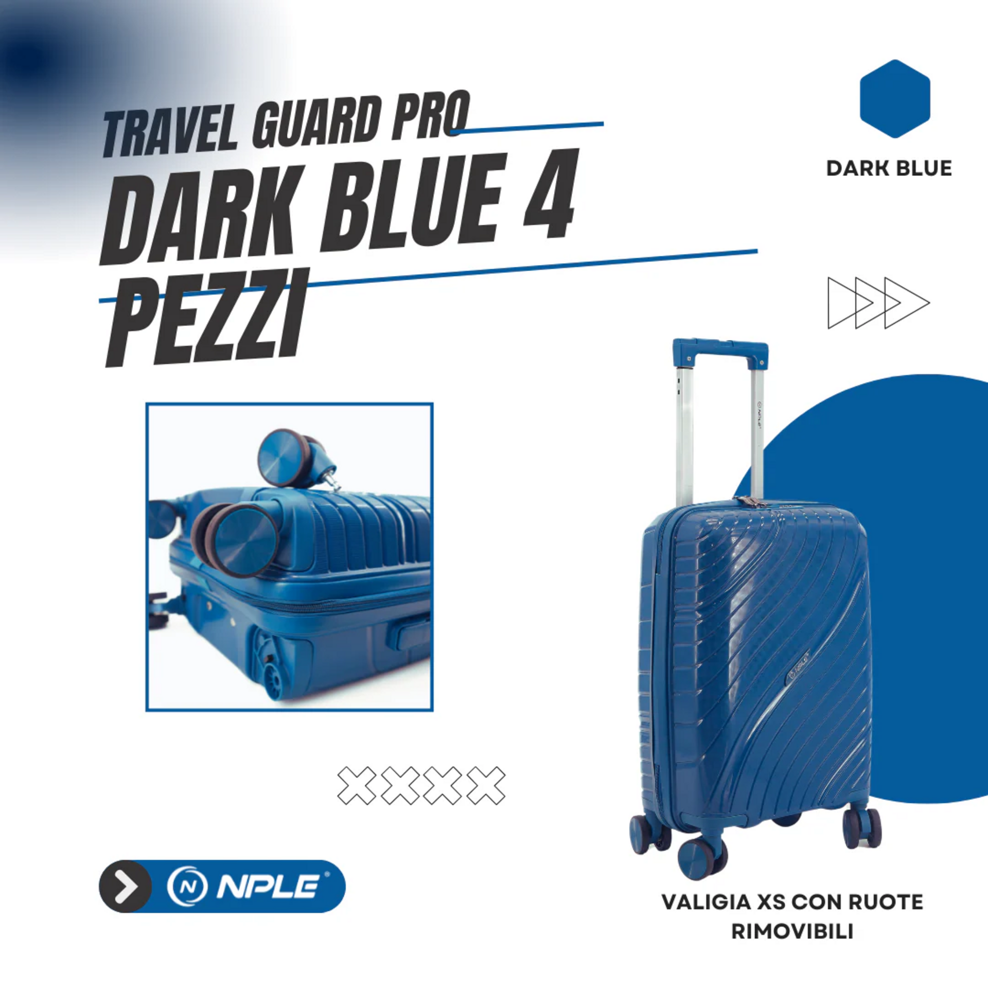 Set 4 trolley grande - medio - cabina-cabina p/c  BLU NPLE Linea travel guard pro
