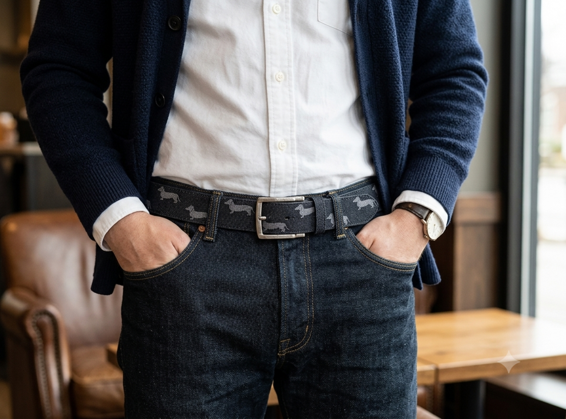 Cintura in tessuto/pelle con bassotto all-over Linea  3.5 CM Harmont & Blaine BELT DENIM