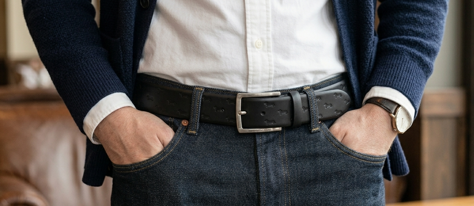 Cintura in pelle Nera con bassotto all-over cm 3.5 accorciabile Harmont & Blaine Linea  Belts