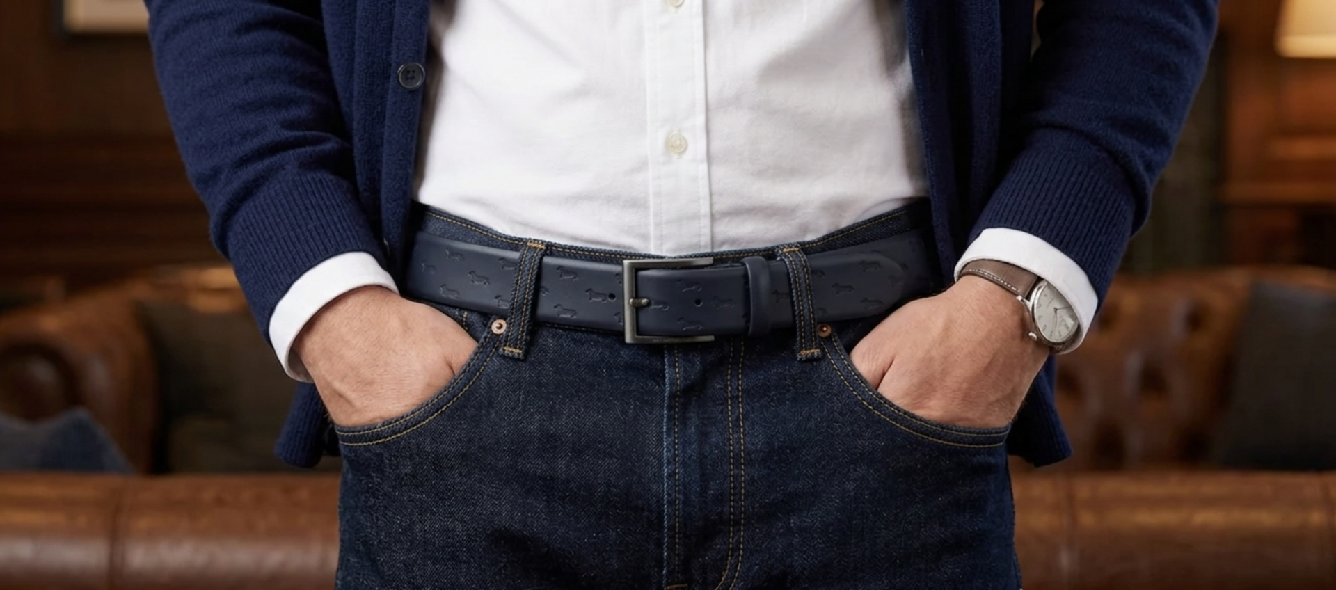 Cintura in pelle Blu con bassotto all-over cm 125 Harmont & Blaine Linea  Belts