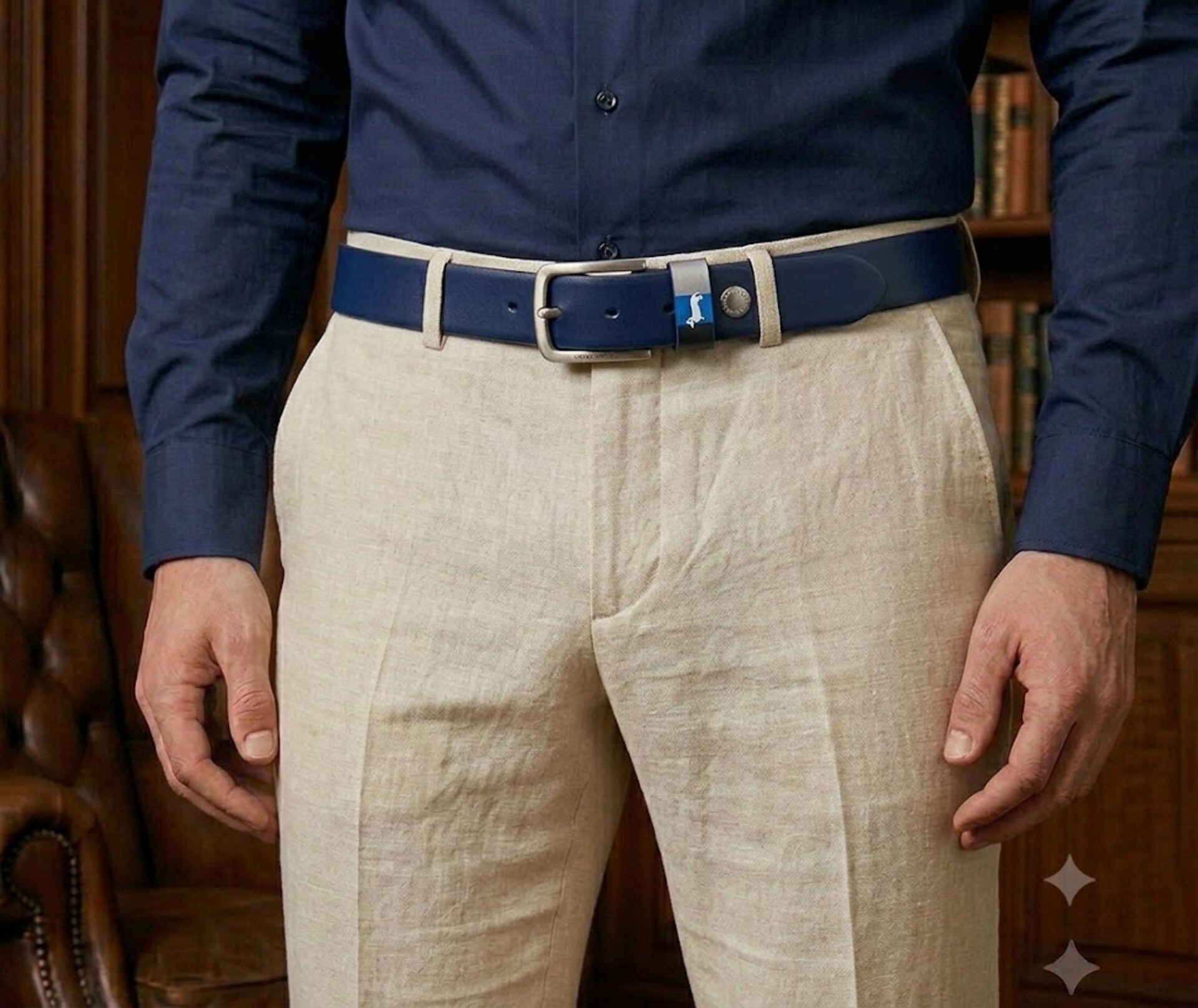 Cintura in pelle blu   cm 3.5 accorciabile Harmont & Blaine Linea Man  Belts