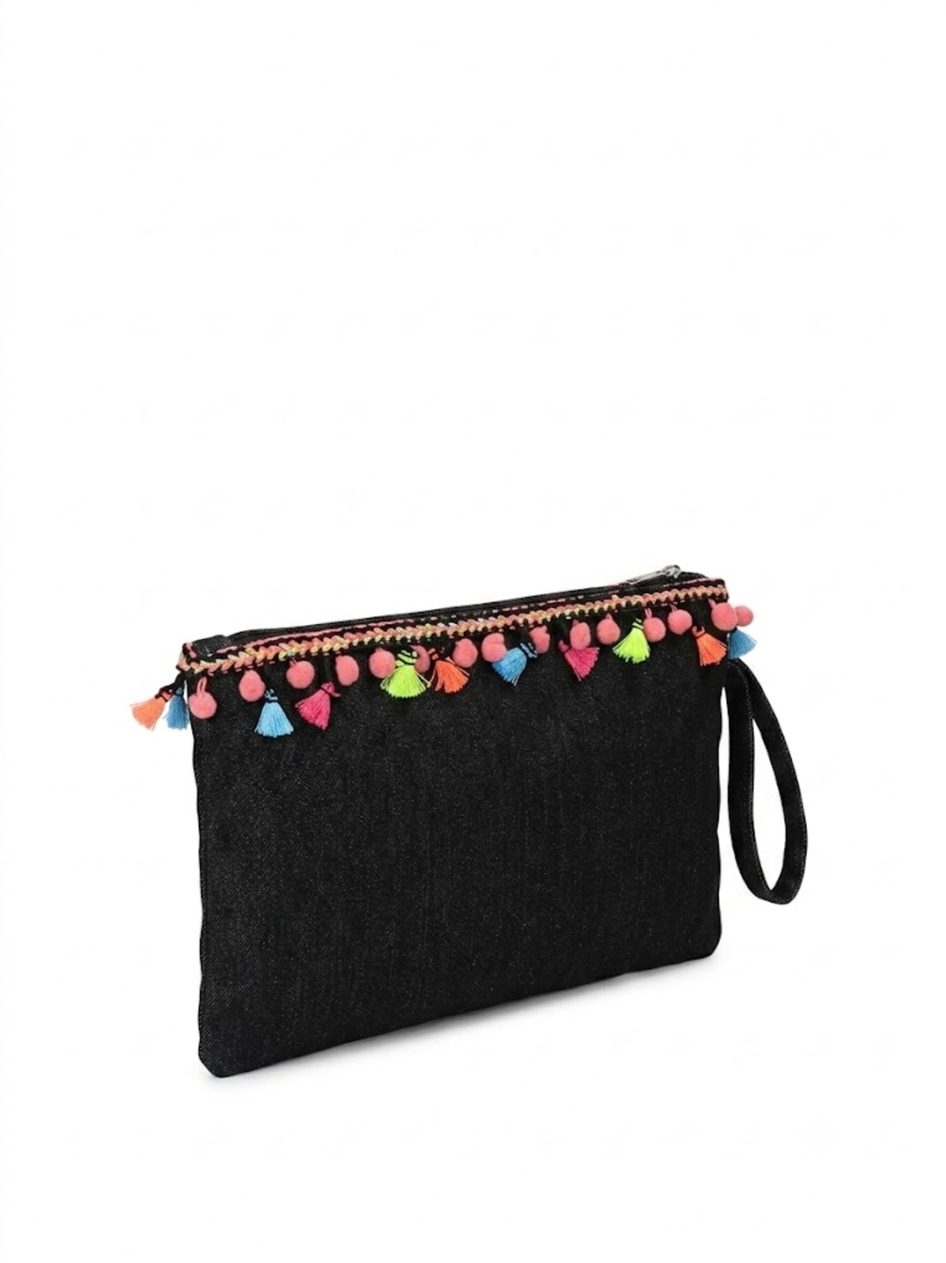BORSA  POCHETTE TESSUTO CANVAS NERO PASHBAG LINEA BEACH