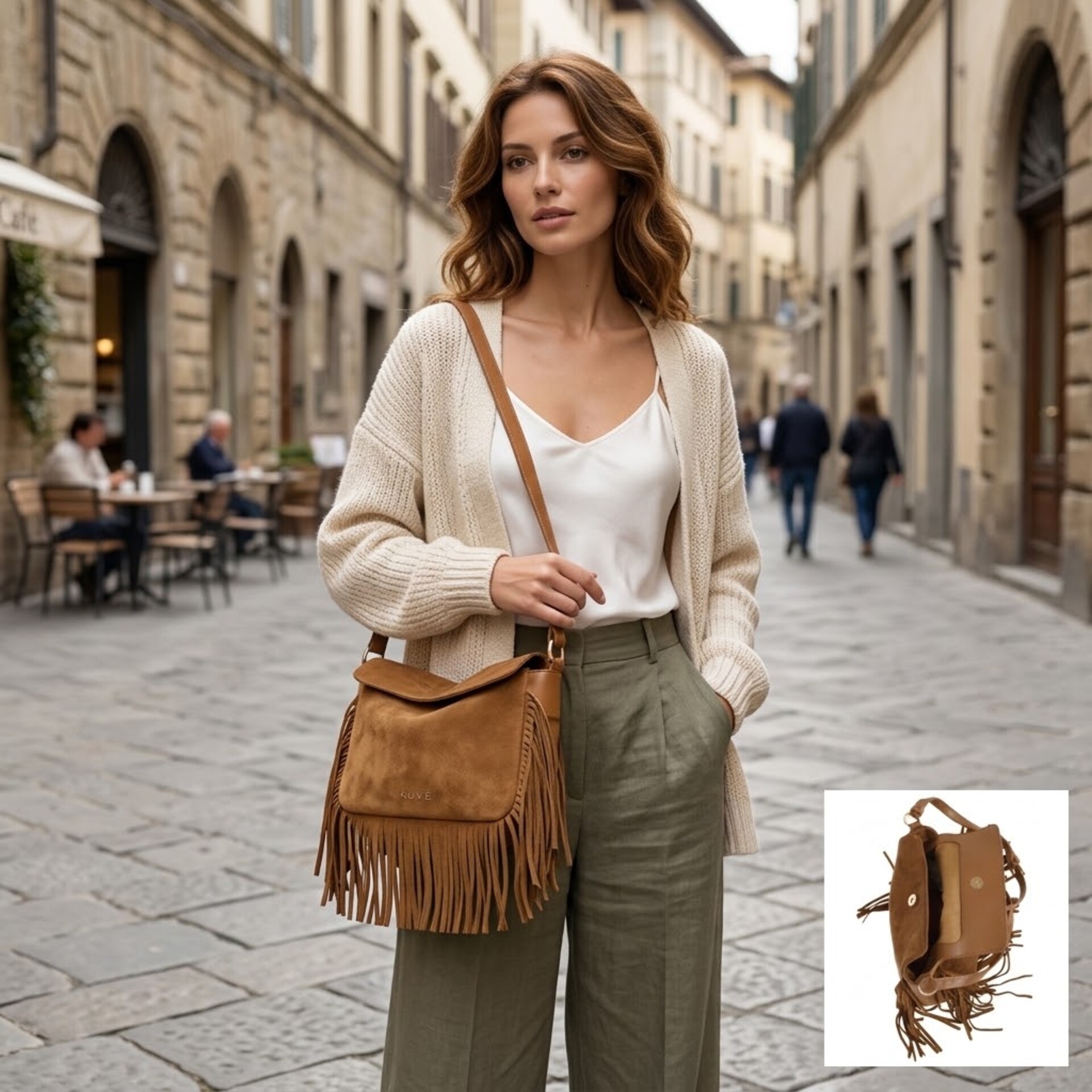 BORSA  A TRACOLLA   PICCOLA CON FRANGIA KUVE LINEA MOON