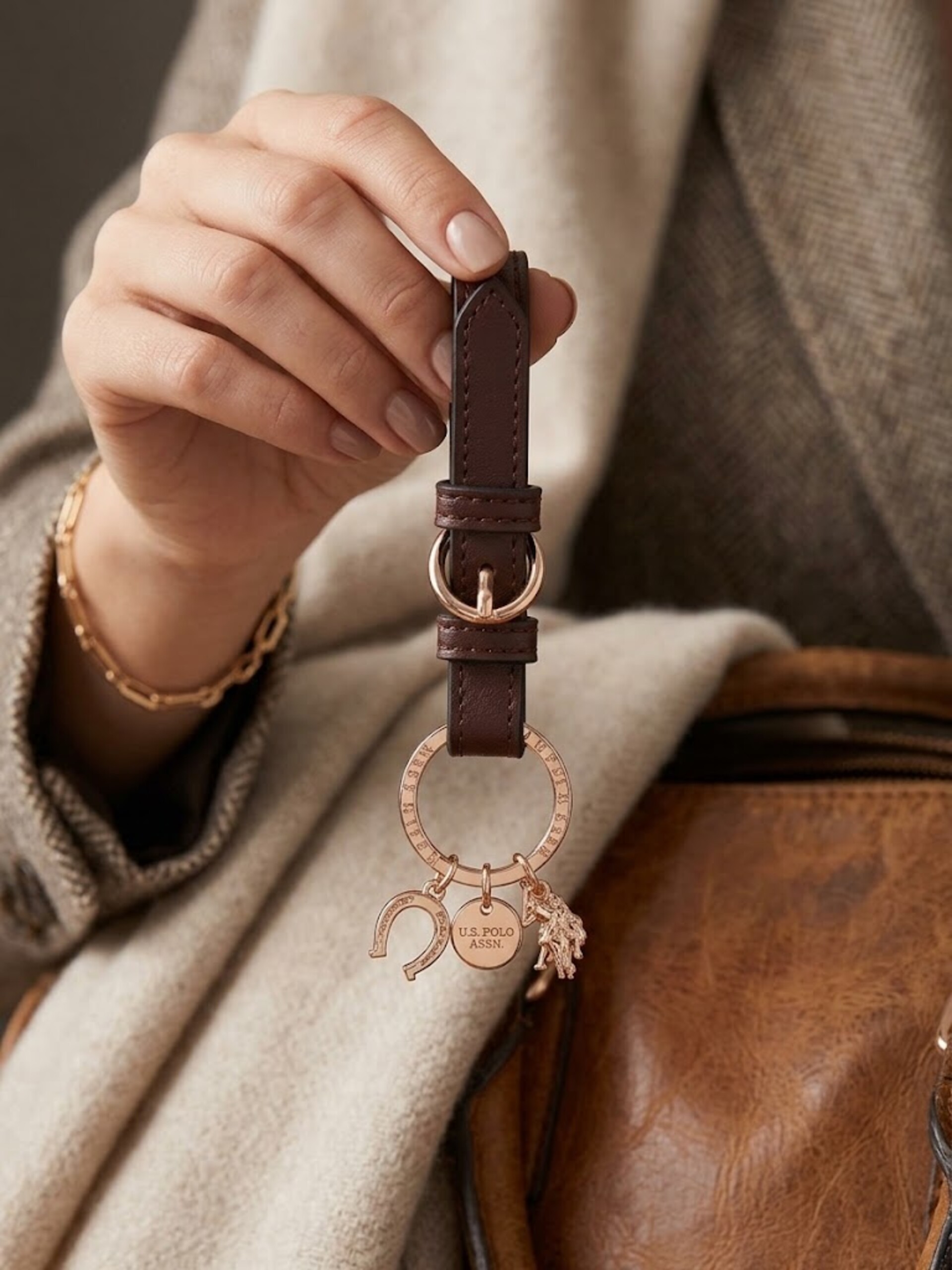 PORTA CHIAVI  DARK BROWN U.S. POLO ASSN. DOVER KEYRING