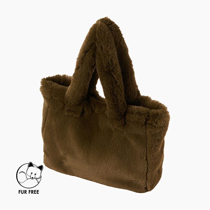 Borsa Shopper verde in  fibra sintetica effetto lapin Dimensione body: 31cm lungh., 13cm largh., 27cm altezza manico: 22cm altezza O Bag