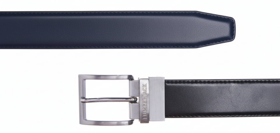 CINTURA UOMO PELLE DOUBLE FACE  NERA-BLU  3.5 cm  LKP04MBE3635-K1 lumberjack LINEA BELTS