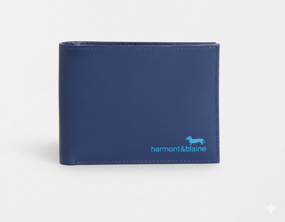 PORTAFOGLIO PELLE  UOMO BLU CON RIBALTINA Harmont & Blaine LINEA PABLO