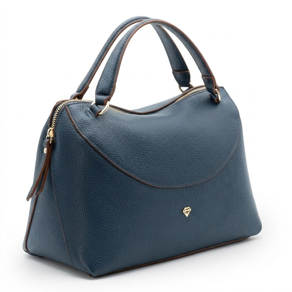 BORSA A MANO IN PELLE CON TRACOLLA BLU Caleidos linea pelle