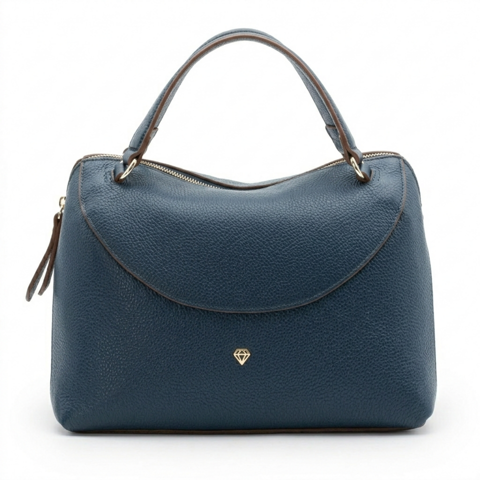 BORSA A MANO IN PELLE CON TRACOLLA BLU Caleidos linea pelle