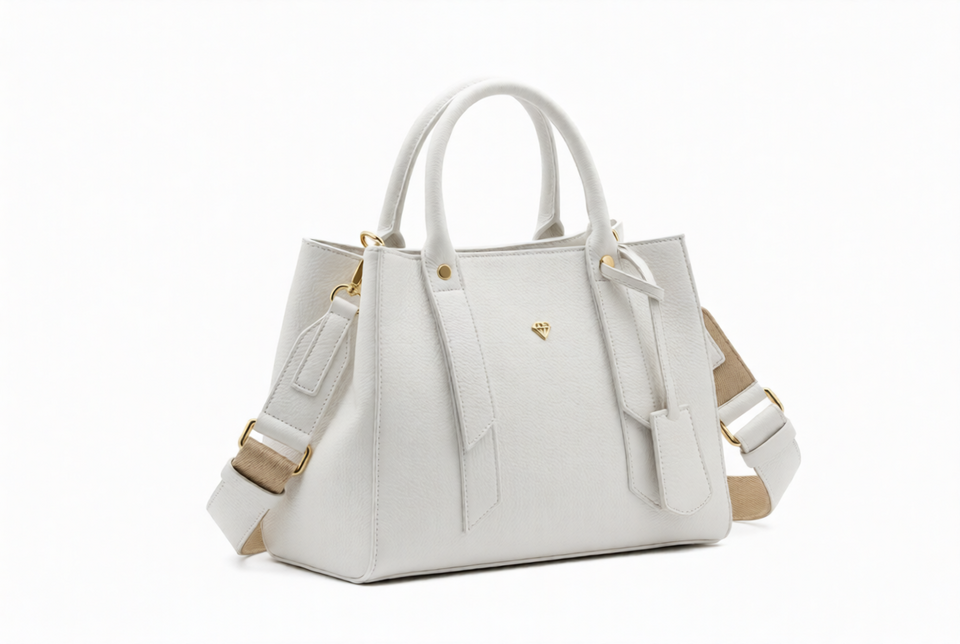 BORSA A MANO IN PELLE CON TRACOLLA  BIANCA Caleidos linea pelle