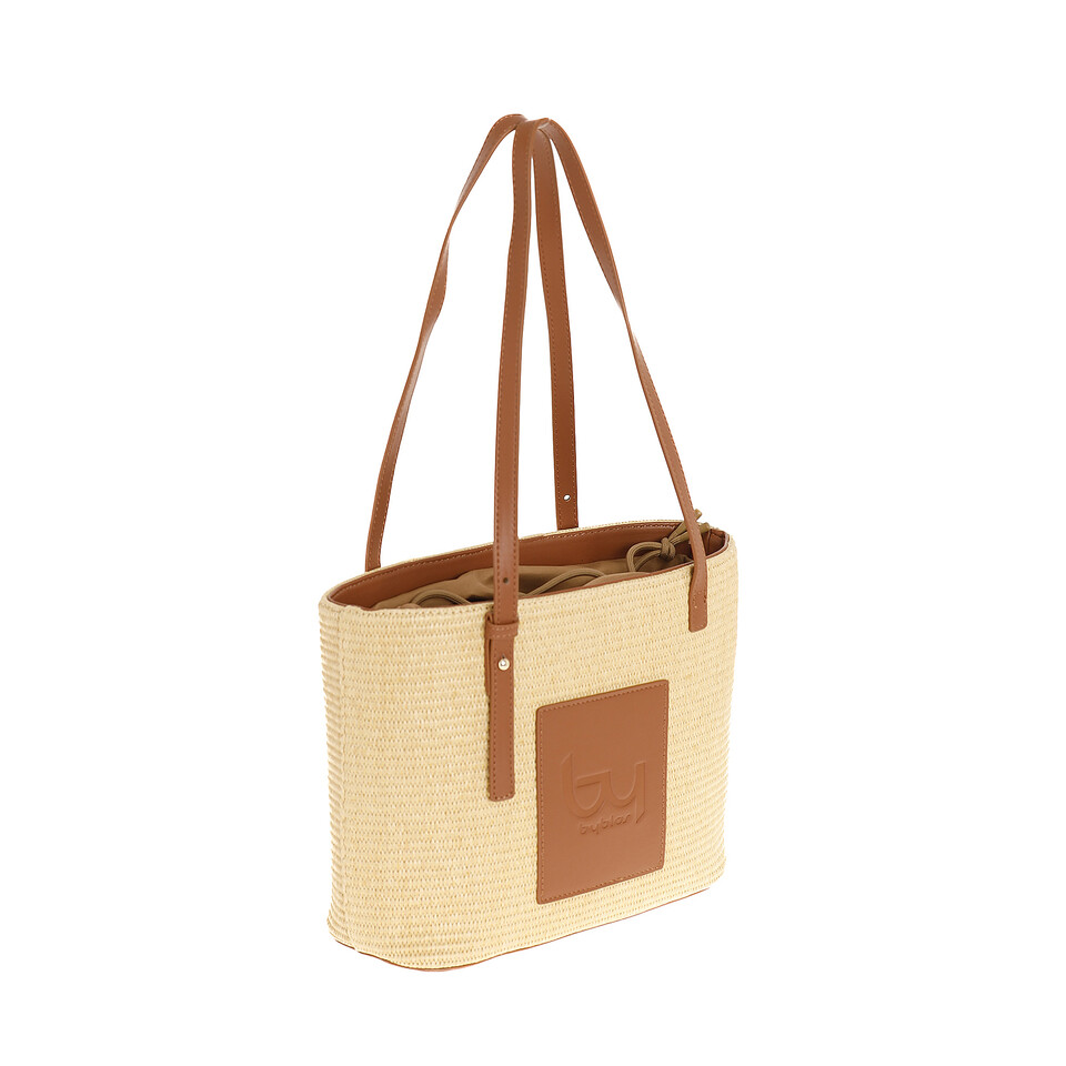 BORSA SHOPPER  PAGLIA INTRECCIATA Caleidos LINEA TESSUTO ECOPELLE