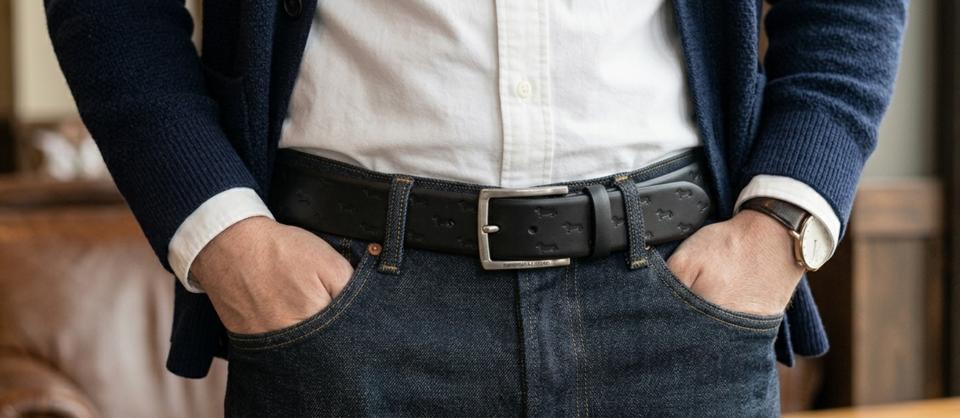 Cintura in pelle Nera con bassotto all-over cm 3.5 accorciabile Harmont & Blaine Linea  Belts