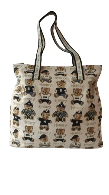 SHOPPING IN TESSUTO STAMPATO H-323 HENNEY BEAR Linea Purse   H-323