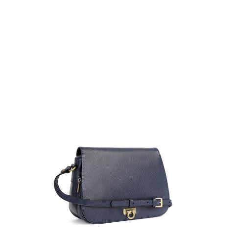 BORSA A SPALLA BLU  IN PELLE DI VACCHETTA HEXAGONA LINEA  REPUBBLIQUE