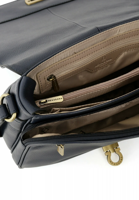 BORSA A SPALLA BLU  IN PELLE DI VACCHETTA LINEA  REPUBBLIQUE HEXAGONA
