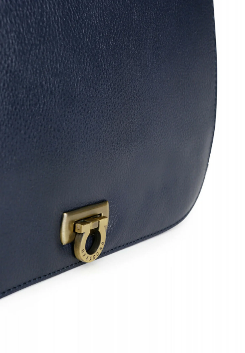 BORSA A SPALLA BLU  IN PELLE DI VACCHETTA HEXAGONA LINEA  REPUBBLIQUE