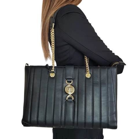 BORSA SHOPPER CON CATENE NERA 4US CESARE PACIOTTI 4US CHARLOTTE