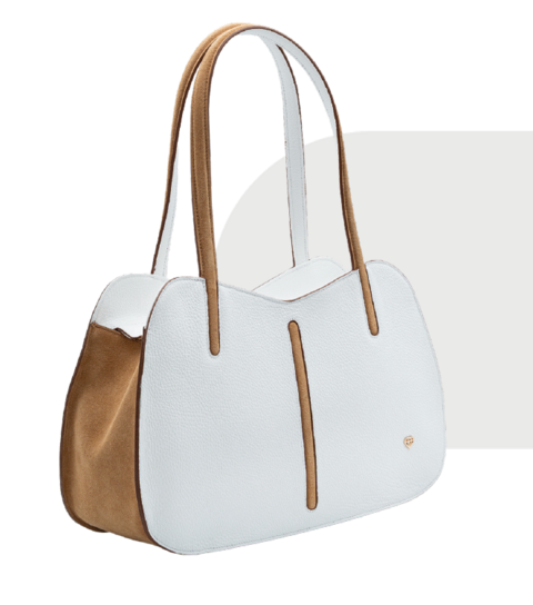 BORSA DOPPIO MANICO IN PELLE BIANCA  CON MANICI IN CAMOSCIO Caleidos linea pelle