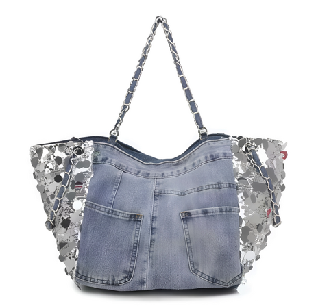 BORSA SHOPPER  CON CATENE  BLU JEANS VIVIAN