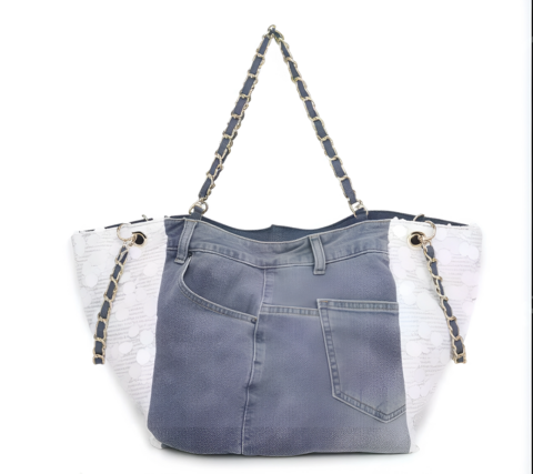 BORSA SHOPPER  CON CATENE  BLU JEANS VIVIAN
