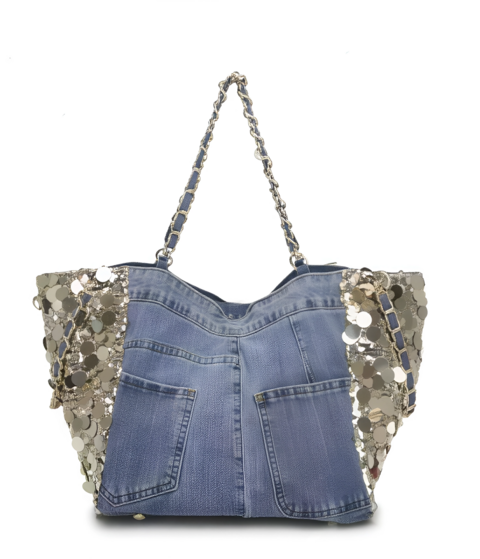 BORSA SHOPPER  CON CATENE  BLU JEANS VIVIAN