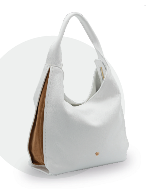 BORSA A TRACOLLA  IN PELLE BIANCA  CON FIANCHI IN CAMOSCIO Caleidos linea pelle