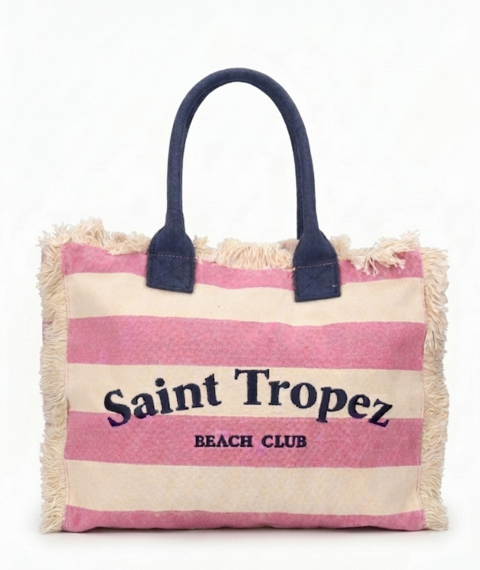 BORSA SHOPPER MARE  TESSUTO CANVAS PINK ROSA KUVE linea HORIZON STRIPE